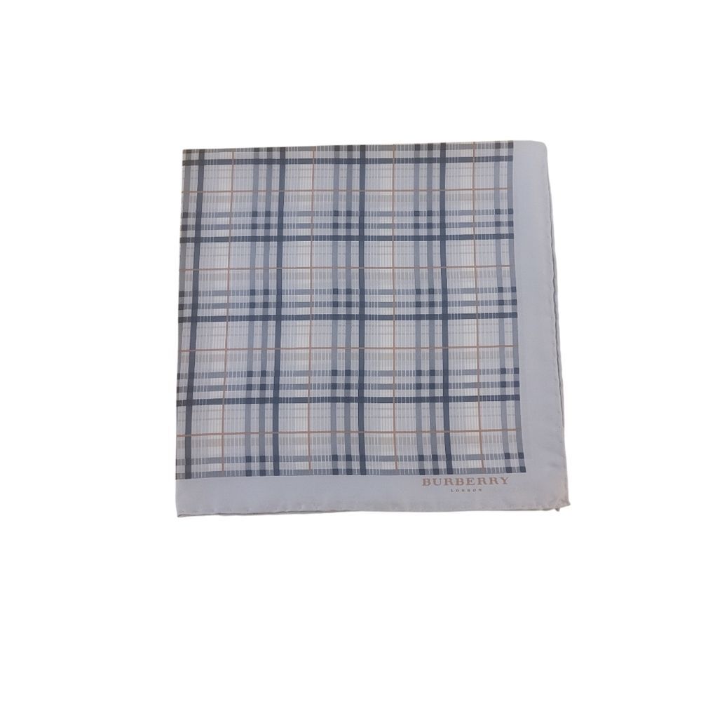 BURBERRY Silver plaid & border silk pocket square, Handkerchief, Christmas scarf